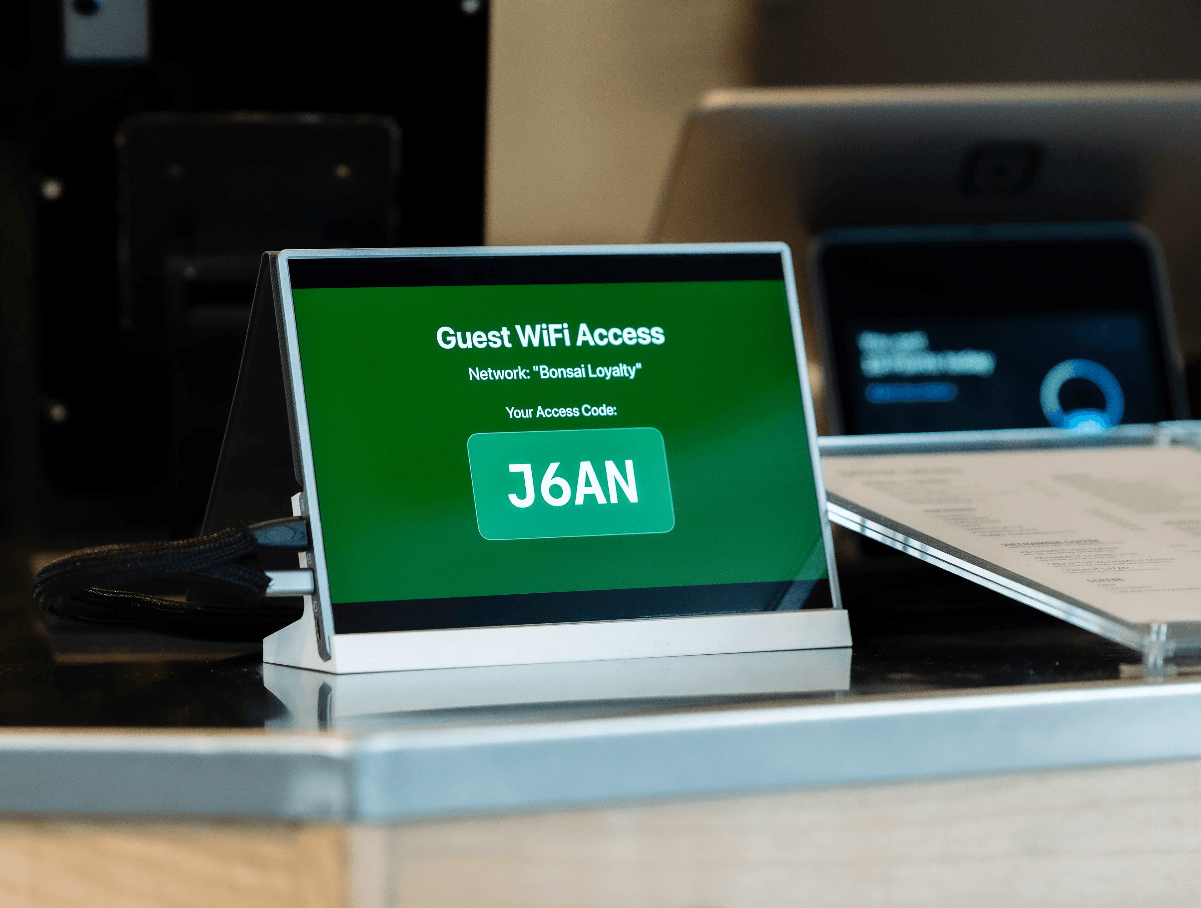 Goby customer display showing WiFi access code